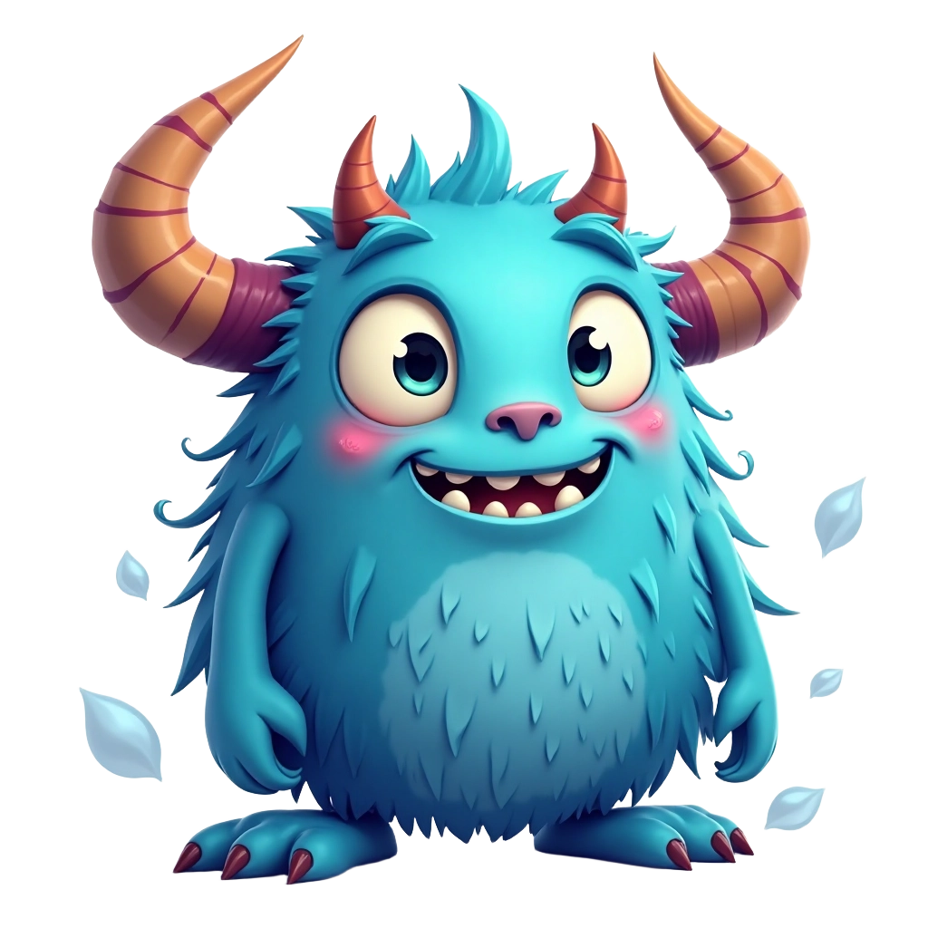 Adorable Blue Monster with Horns